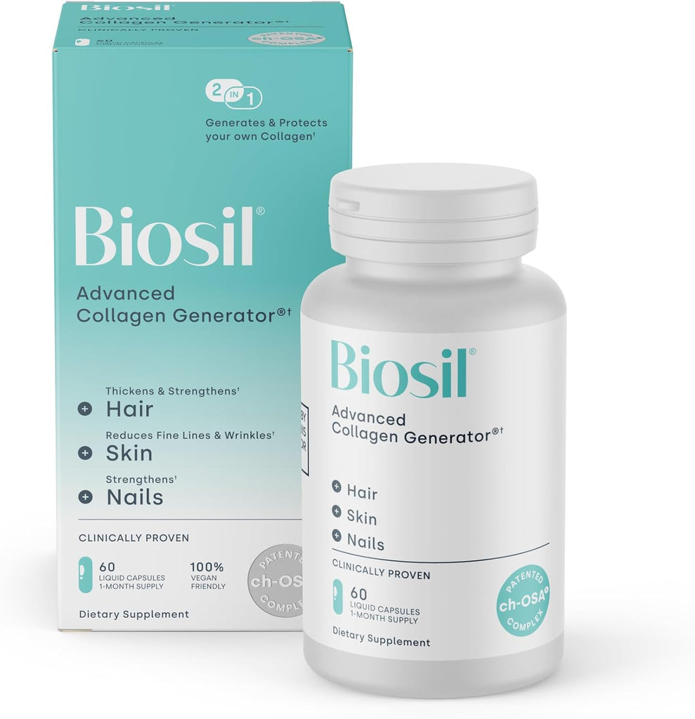 Biosil Collagen Booster Supplement - 60 Liquid Capsules - Patented ch-OSA Activator for Skin, Hair, Nails & Joints