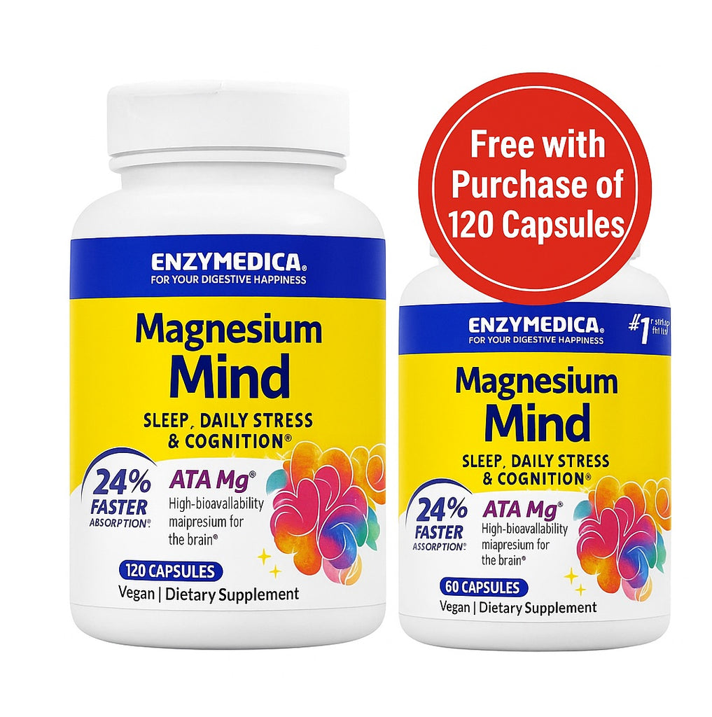 Enzymedica, Magnesium, Mind, 120 Capsules Bundle 60 Capsules Free