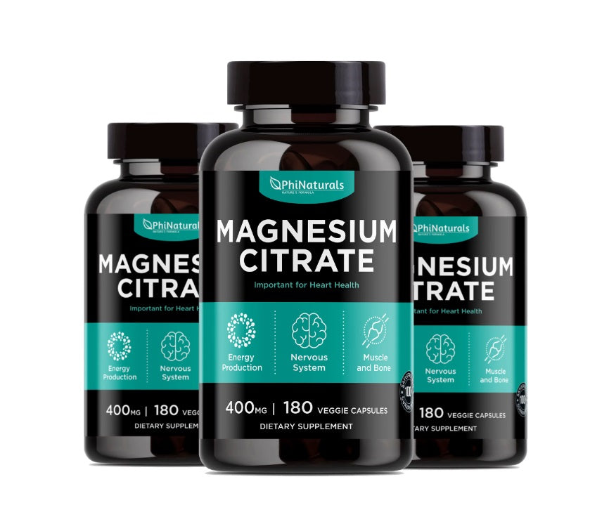 PhiNaturals Magnesium Citrate Powder Capsules 400mg 3 Bottles