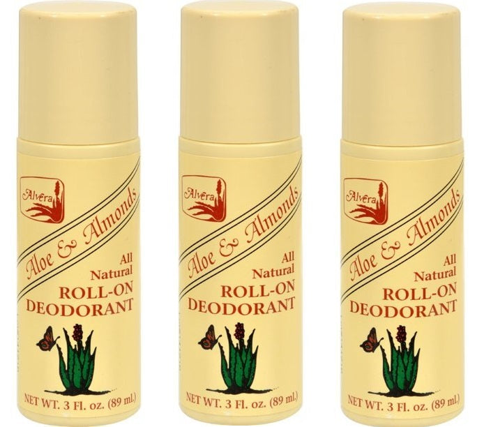 Alvera, All Natural Roll-On Deodorant, Aloe And Almonds 3 Pack