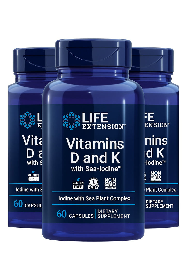 Life Extension, Vitamins D and K with Sea-Iodine, 60 Capsules 3 Bottles