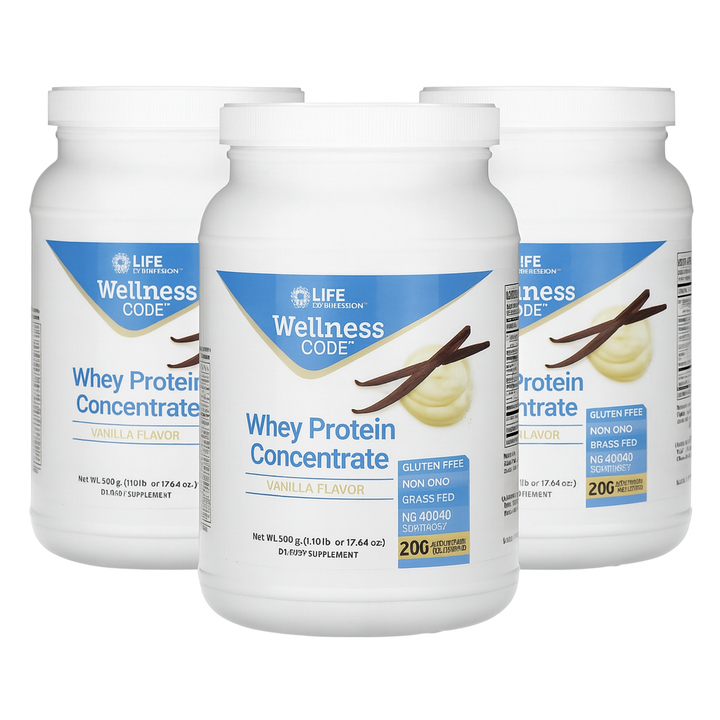 Life Extension Wellness Code Whey Protein Concentrate 20g Muscle Growth & Immune Health - Sourced From Grass-Fed, Free-Range, Hormone-Free Cows, Non-GMO, No Added Sugar, Vanilla- 500g 3 Pack