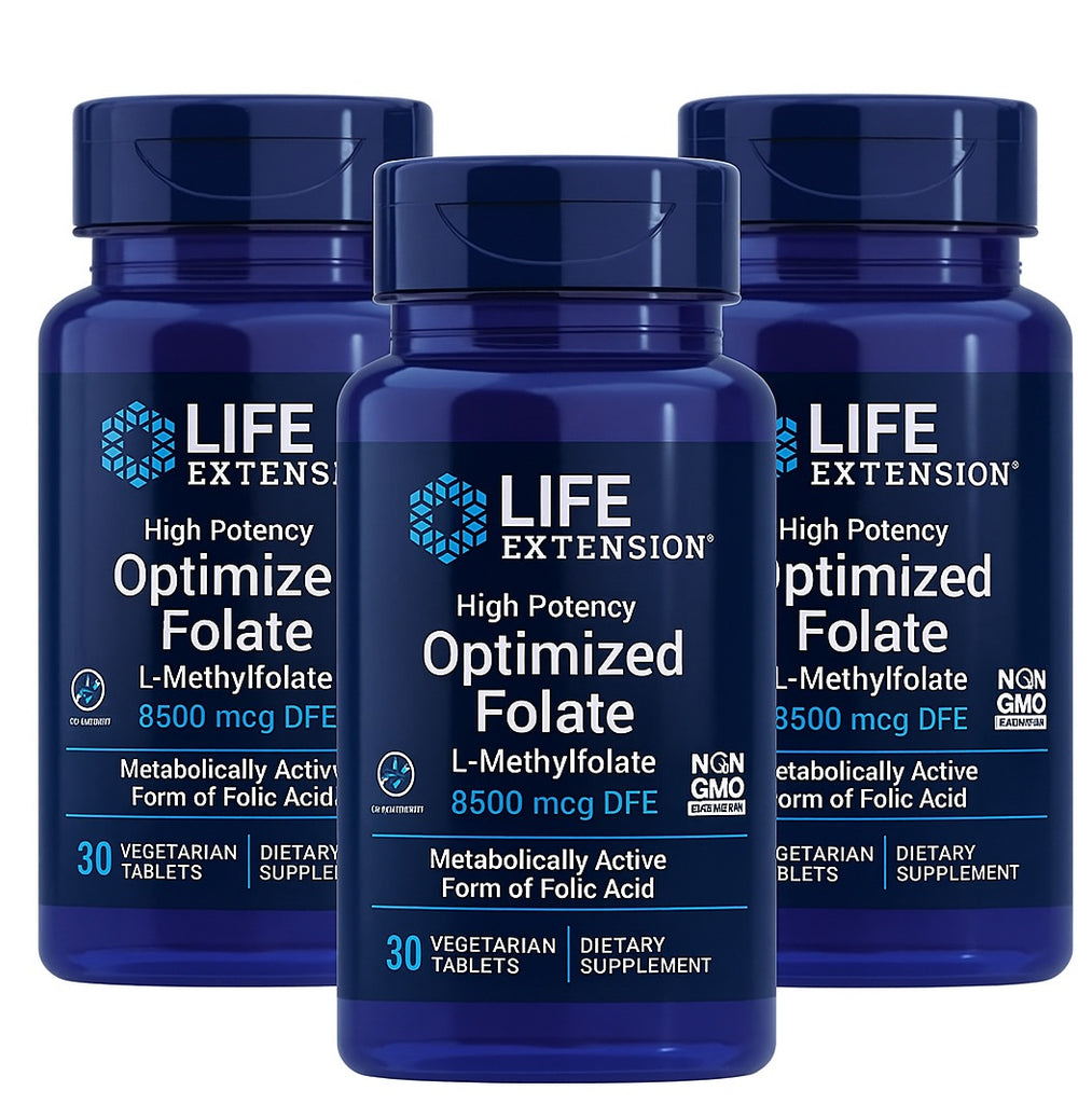 Life Extension, High Potency Optimized Folate, 8,500 mcg DFE, 30 Vegetarian Tablets 3 Pack