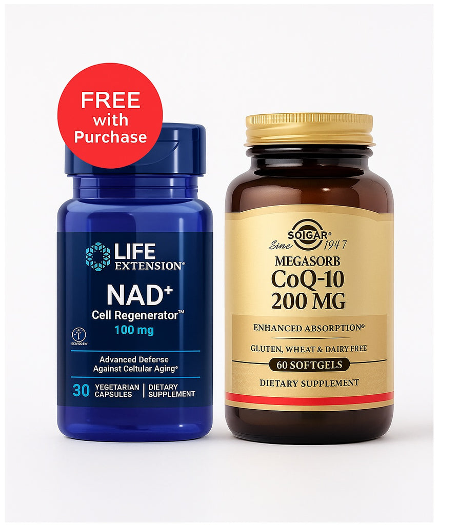 Cellular Health Bundle: Solgar CoQ-10 200mg 60 Capsules + Life Extension NAD+ 100mg 30 Capsules