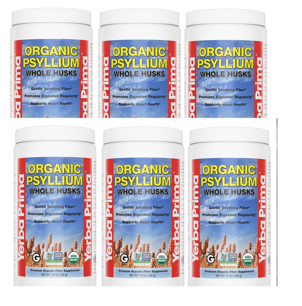 Yerba Prima Organic Psyllium Whole Husks 12 oz, 6 can bundle