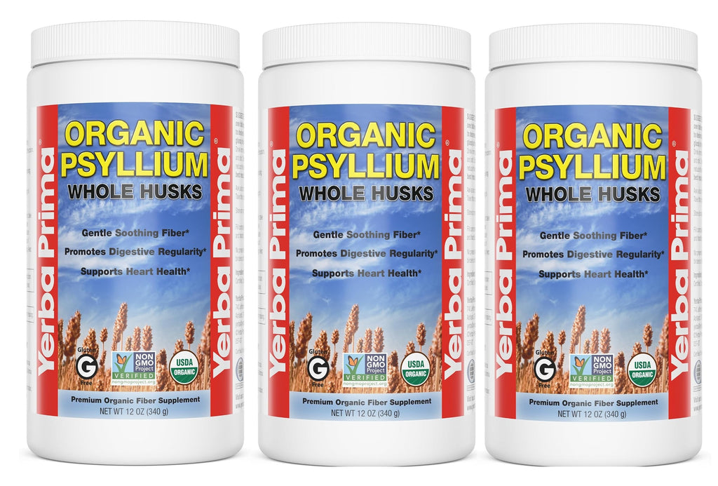 Yerba Prima Organic Psyllium Whole Husks 12 oz, 3 can bundle