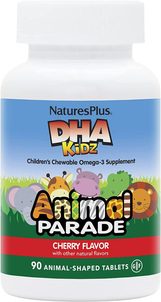 NaturesPlus Animal Parade DHA Children's Chewables - Natural Cherry Flavor - 90 Chewable Animal-Shaped Tablets - 30 Servings