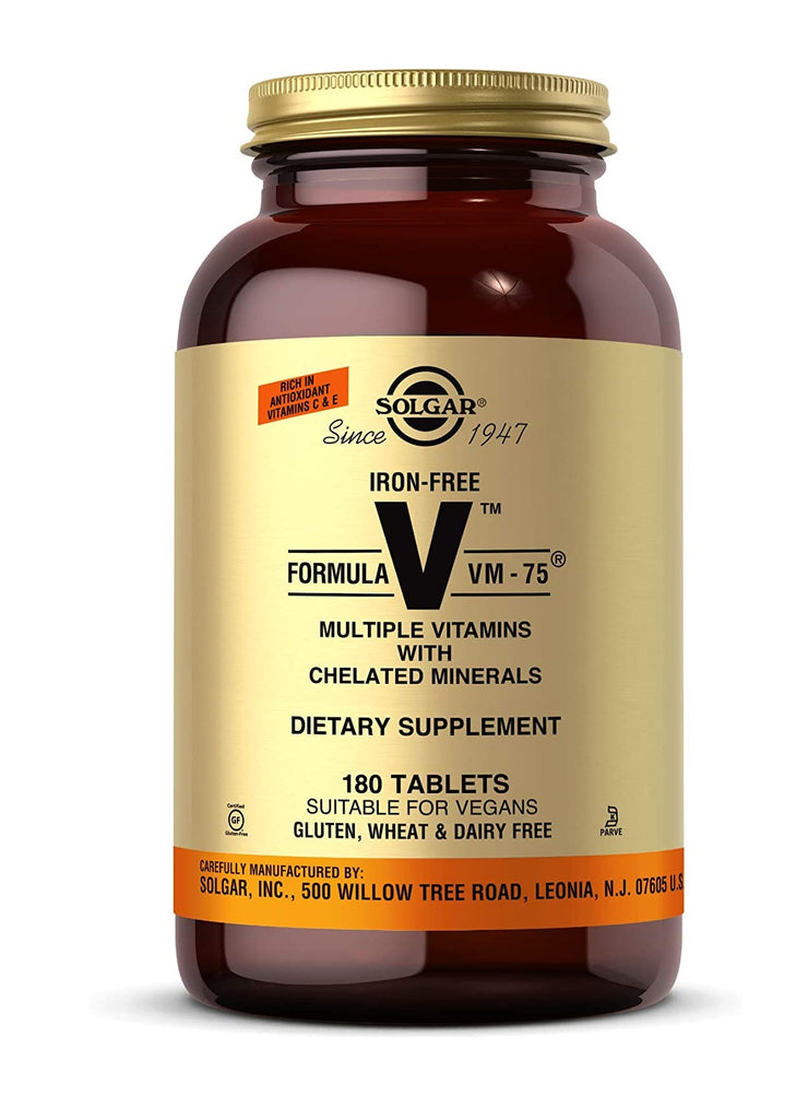 Solgar, Formula V, VM-75, Multiple Vitamins with Chelated Minerals, Iron Free, 180 Tablets