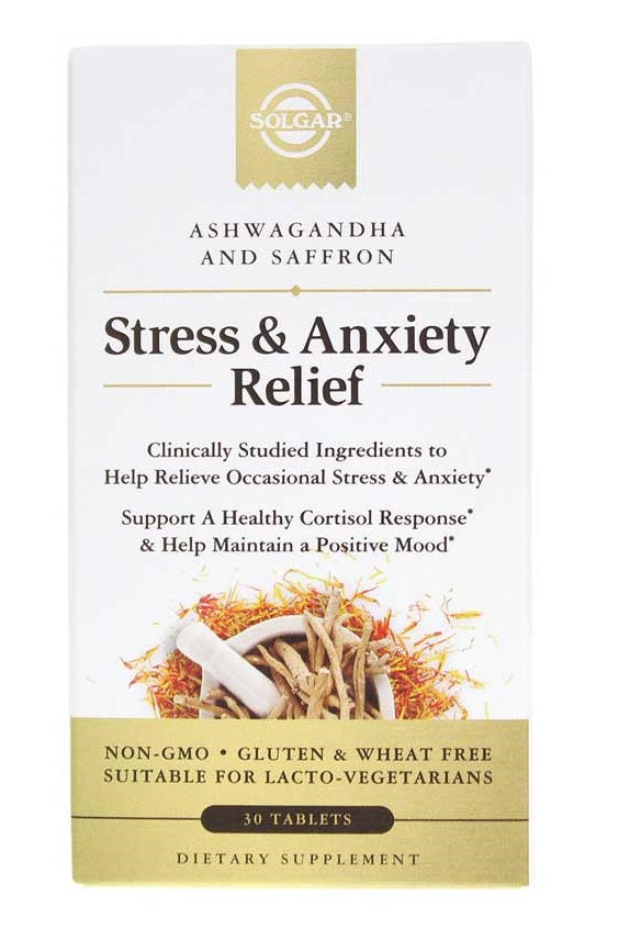 Solgar, Stress & Anxiety Relief, Ashwagandha and Saffron, 30 Tablets